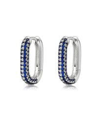 Pave Chain Link Huggies- Blue Sapphire- Silver View 1