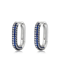 Pave Chain Link Huggies- Blue Sapphire- Silver