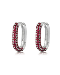 Pave Chain Link Huggies- Ruby Red- Silver View 1