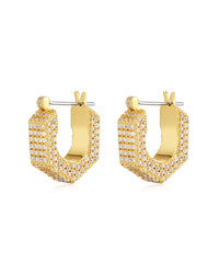Pave Hex Bolt Huggies- Gold