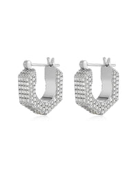 Pave Hex Bolt Huggies- Silver View 1