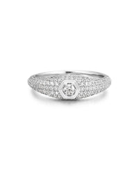 Pave Hex Signet Ring- Silver View 1
