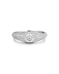 Pave Hex Signet Ring- Silver
