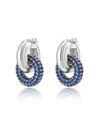 Pave Interlock Hoops- Blue Sapphire- Silver View 1