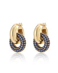 Pave Interlock Hoops- Blue Sapphire- Gold View 1