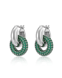 Pave Interlock Hoops- Emerald Green- Silver View 1