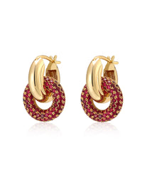 Pave Interlock Hoops- Ruby Red- Gold View 1
