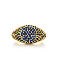 Pave Signet Ring- Blue Sapphire- Gold View 1
