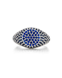 Pave Signet Ring- Blue Sapphire- Silver View 1