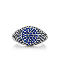 Pave Signet Ring- Blue Sapphire- Silver