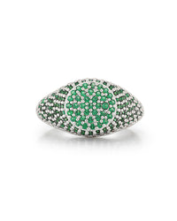 Pave Signet Ring- Emerald Green- Silver View 1