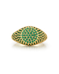 Pave Signet Ring- Emerald Green- Gold View 1