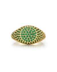 Pave Signet Ring- Emerald Green- Gold