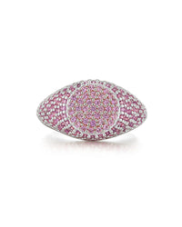 Pave Signet Ring- Pink- Silver View 1