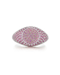 Pave Signet Ring- Pink- Silver