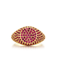 Pave Signet Ring- Ruby Red- Gold View 1
