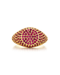 Pave Signet Ring- Ruby Red- Gold