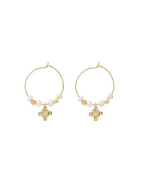 Pearl Punk Stud Hoops- Gold View 1