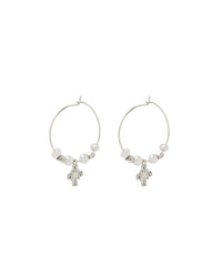 Pearl Punk Stud Hoops- Silver View 2