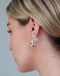 Pave Stud Chain Hoops- Silver View 2