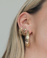 Pave Stud Chain Hoops- Gold View 3