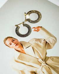 Pave Baby Amalfi Hoops- Gold- Jet View 4