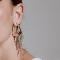 The Faceted Fringe Statement Hoops- Silver View 2