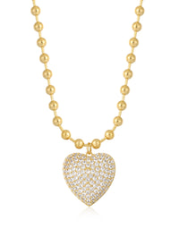 Puffy Heart Statement Necklace- Gold View 1