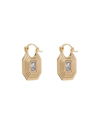 Ridged Pyramid Pendant Earrings- Gold View 1