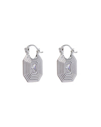Ridged Pyramid Pendant Earrings- Silver View 1