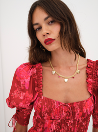 Hanging Hearts Charm Necklace- Gold View 3