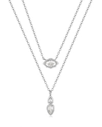 Stellar Bezel Charm Necklace Set- Silver