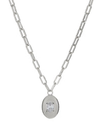 Stone Orb Pendant Necklace- Silver View 1