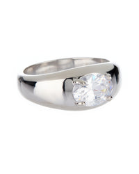 Stone Orb Signet Ring- Silver view 2