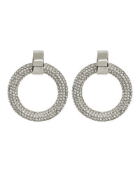 Pave Door Knocker Hoops- Silver View 1