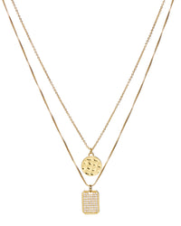 Pave Double Dog Tag Necklace- Gold