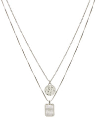 Pave Double Dog Tag Necklace- Silver View 1