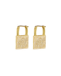 Pave Padlock Earrings- Gold View 1