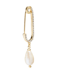Pave Pearl Safety Pin- Gold View 1