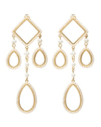 Peony Pearl Statement Earrings- Gold View 1