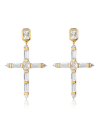 The Baguette Cross Earrings- Gold View 1