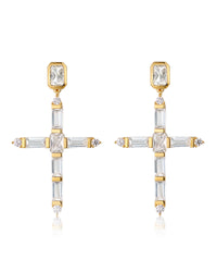 The Baguette Cross Earrings- Gold