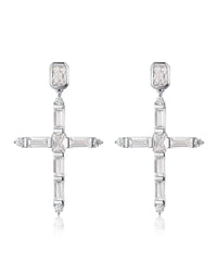 The Baguette Cross Earrings- Silver