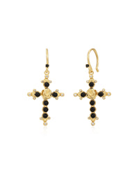 Onyx Rose Cross Hoops- Gold View 1
