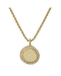 Pave Coin Charm Necklace- Gold