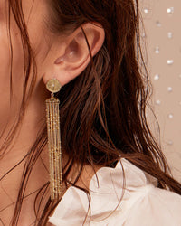 Pave Coin Fringe Earrings- Gold View 2