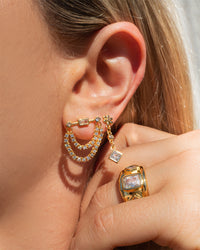 Baguette Hanging Chain Studs- Gold View 2
