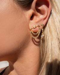 Baguette Hanging Chain Studs- Gold View 5