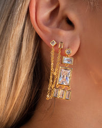 Baguette Shaker Statement Studs- Gold View 4