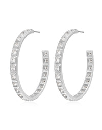 XL Pyramid Stud Hoops- Silver View 1